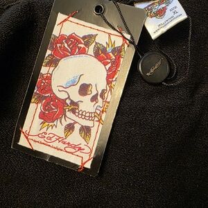 Ed Hardy Skull and Roses Tag with Red and White Accents